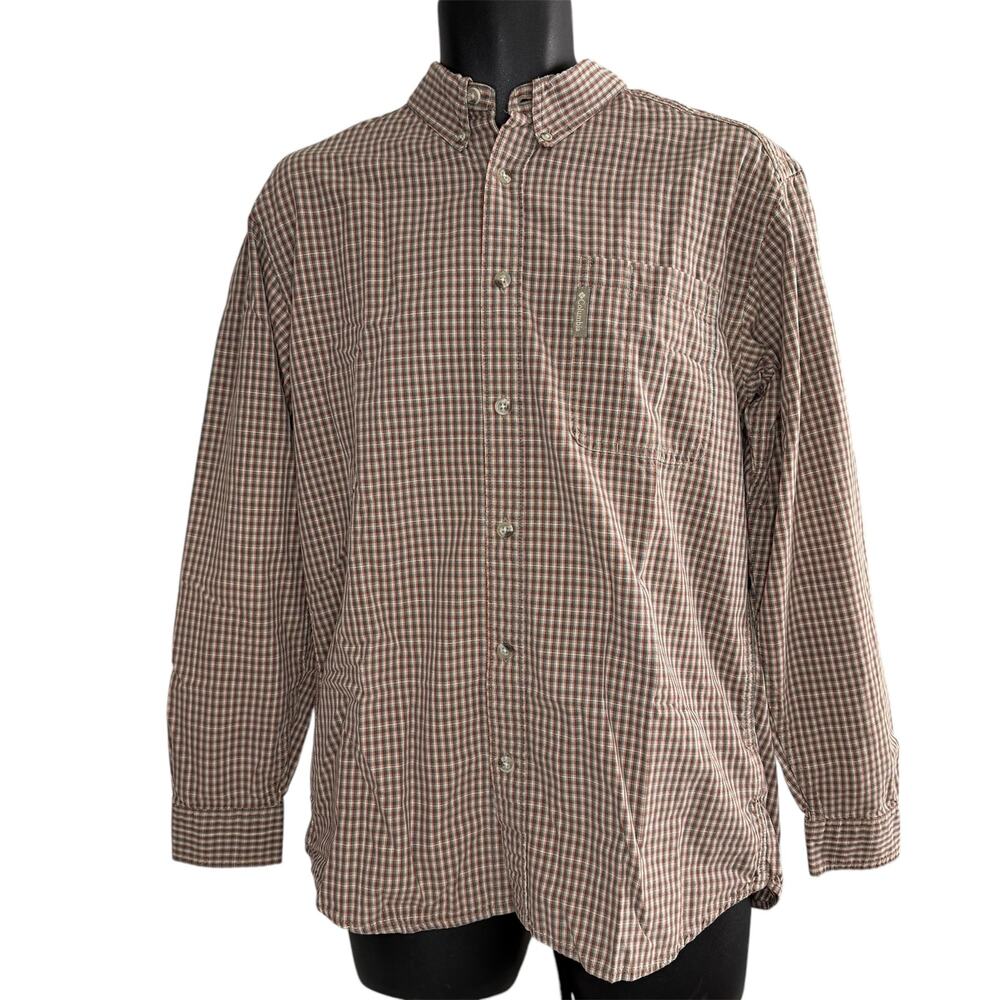 Columbia Men’s Brown Plaid Button Down Shirt Size M